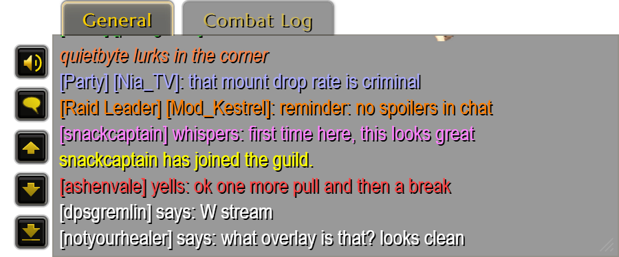 The WoW chat overlay showing sample messages